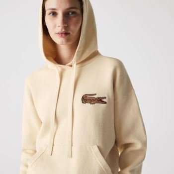 Lacoste Relaxed Embroidered Croc Hooded Cotton Sweater - Svetr Dámské Béžový | CZ-1oVDwP